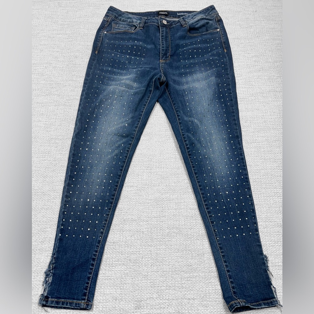 bebe Plus Size 14W Heartbreaker Crop Jeans Bling Distressed Stretch Blue Denim‎